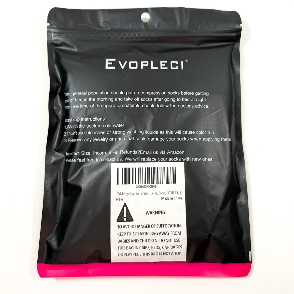 Evopleci Compression Thigh High Stockings Black Size M – Graduated Support Socks